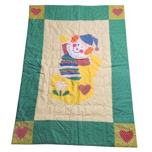Vintage Handmade Patchwork Jack In the Box Clown Crib Gingham Floral Quilt